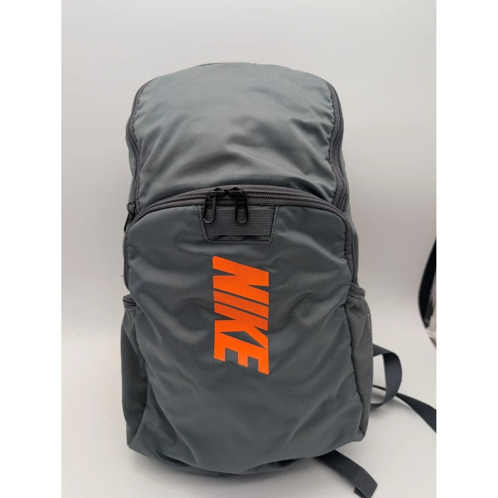 Nike Air Max Backpack Gray Orange Athletic Sport School Bag Multiple Pockets